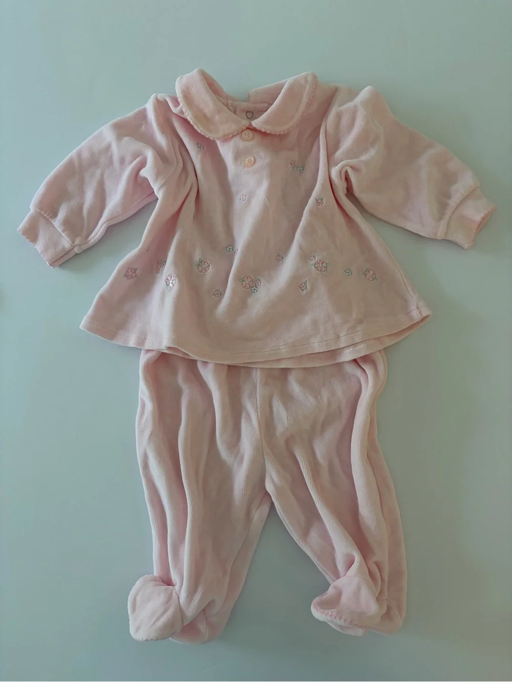 Vintage Carters 2 Piece Soft Pink Velour Set Sweet Floral Embroidery 9 Months